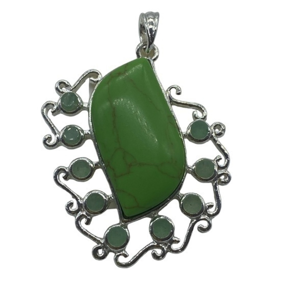 Green Turquoise Gemstone Sterling Silver 925 Pendant 2.5in